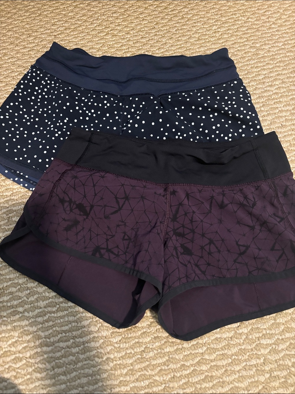 lululemon athletica Women's Navy Dot & Plum Pattern Athletic Shorts speed ups